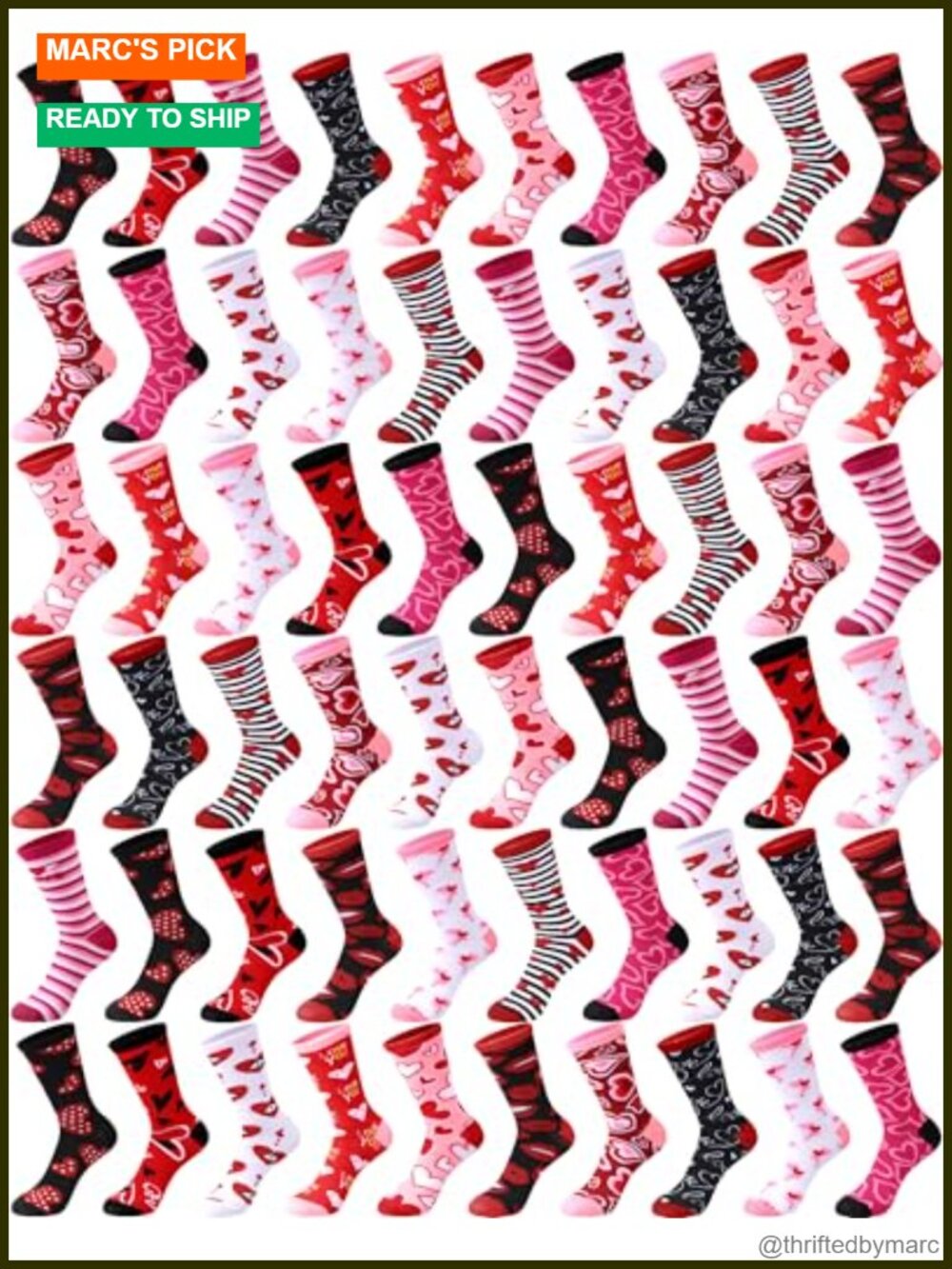 Vabean 60 Pairs Valentine Crew Socks Nylon Spandex Women Novelty Gift